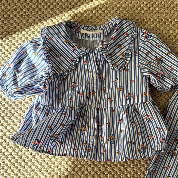 Zara Girls Blue and White Flower Matching Set 4-5 years - Picture 2 of 10